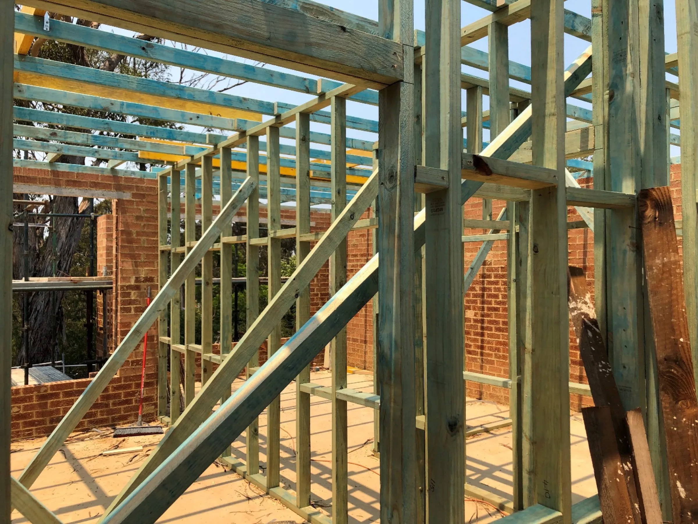 Timber framing for a double-storey home, built by UCC